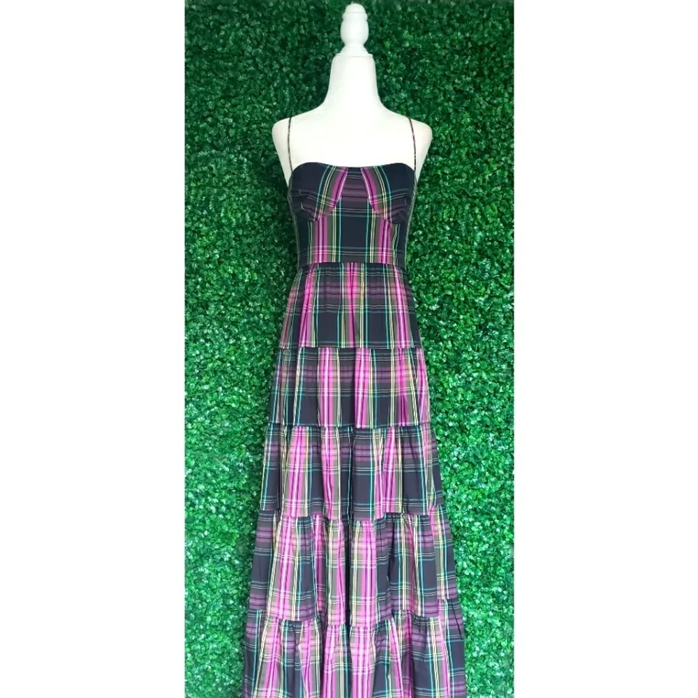 68. J.Crew Tiered taffeta maxi dress in pink Stewart tartan